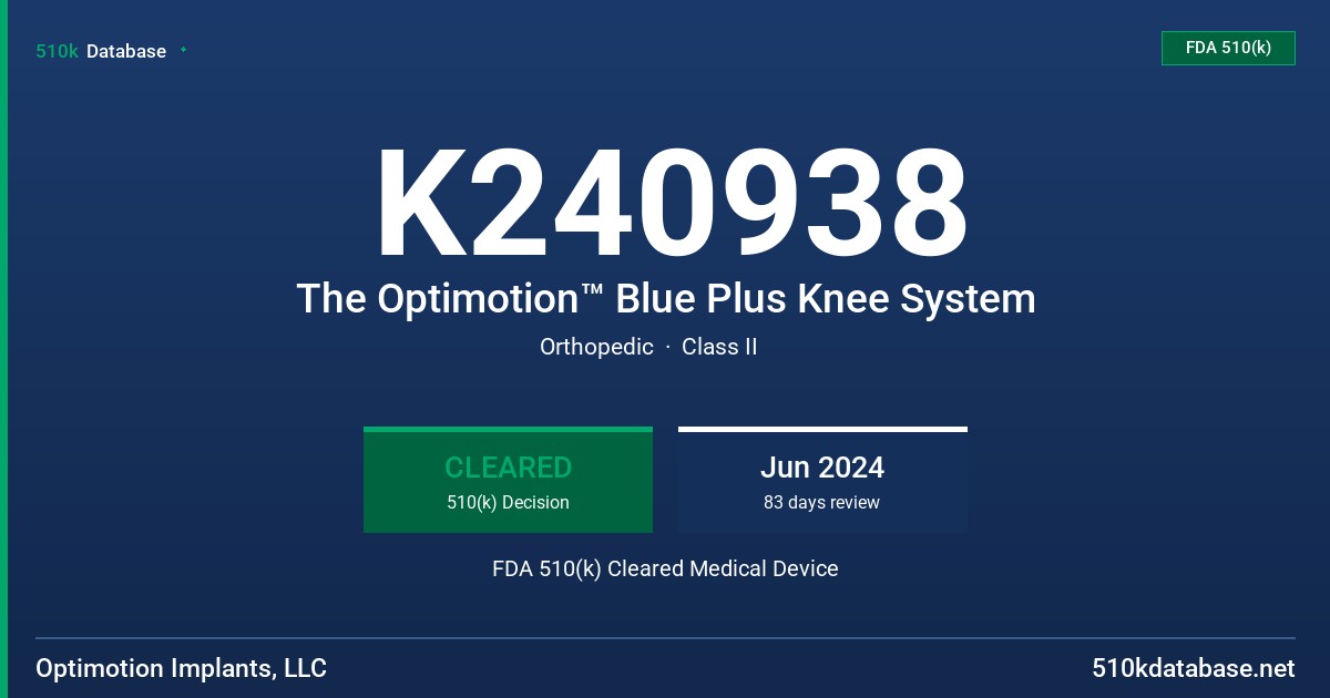K240938 The Optimotion™ Blue Plus Knee System FDA 510(k) Cleared Medical Device
