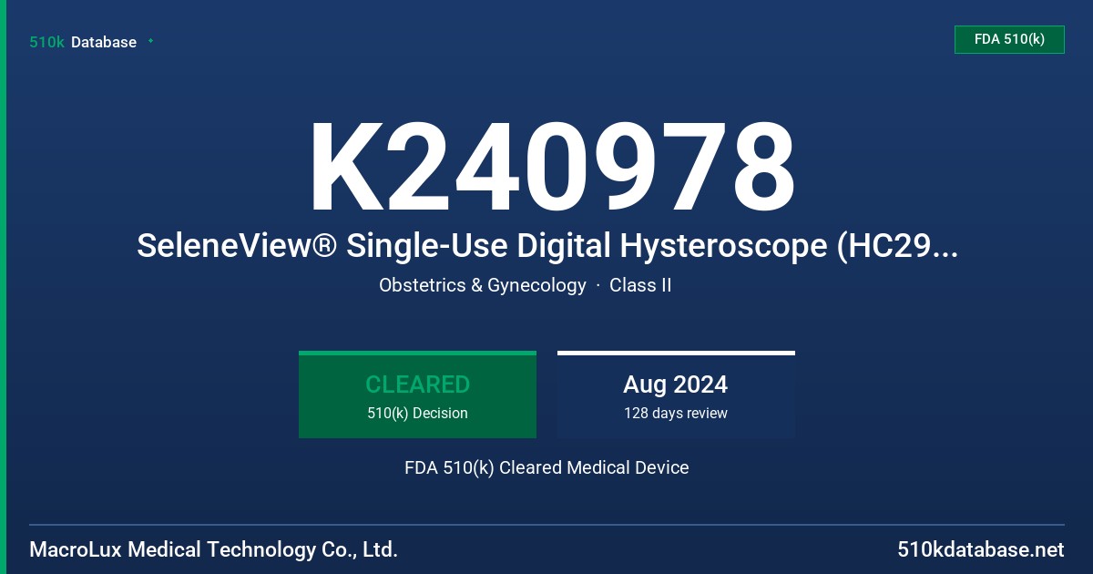 K240978 SeleneView® Single-Use Digital Hysteroscope (HC29, HC29-G, HC35, HC35-G, HO35, HO35-G, HO42, HO42-G) FDA 510(k) Cleared Medical Device