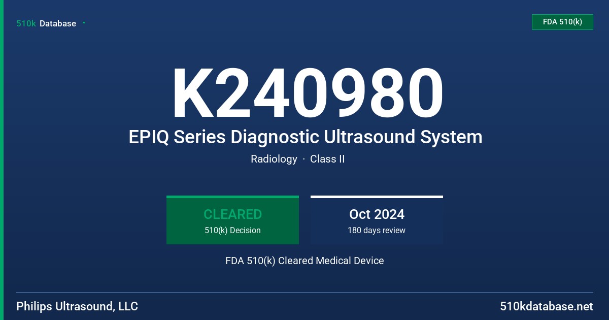 K240980 EPIQ Series Diagnostic Ultrasound System FDA 510(k) Cleared Medical Device