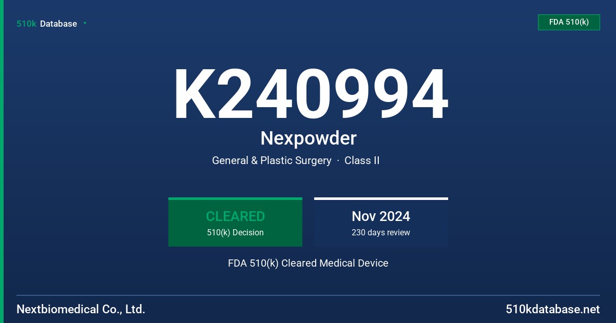 K240994 Nexpowder FDA 510(k) Cleared Medical Device