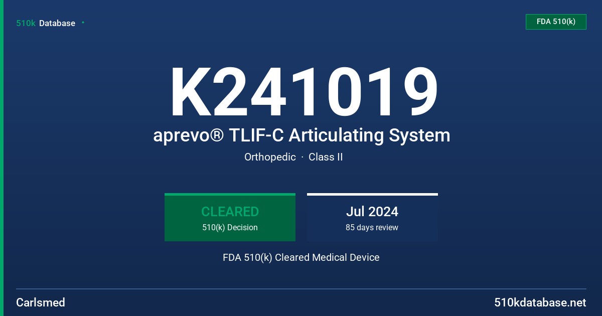 K241019 aprevo® TLIF-C Articulating System FDA 510(k) Cleared Medical Device