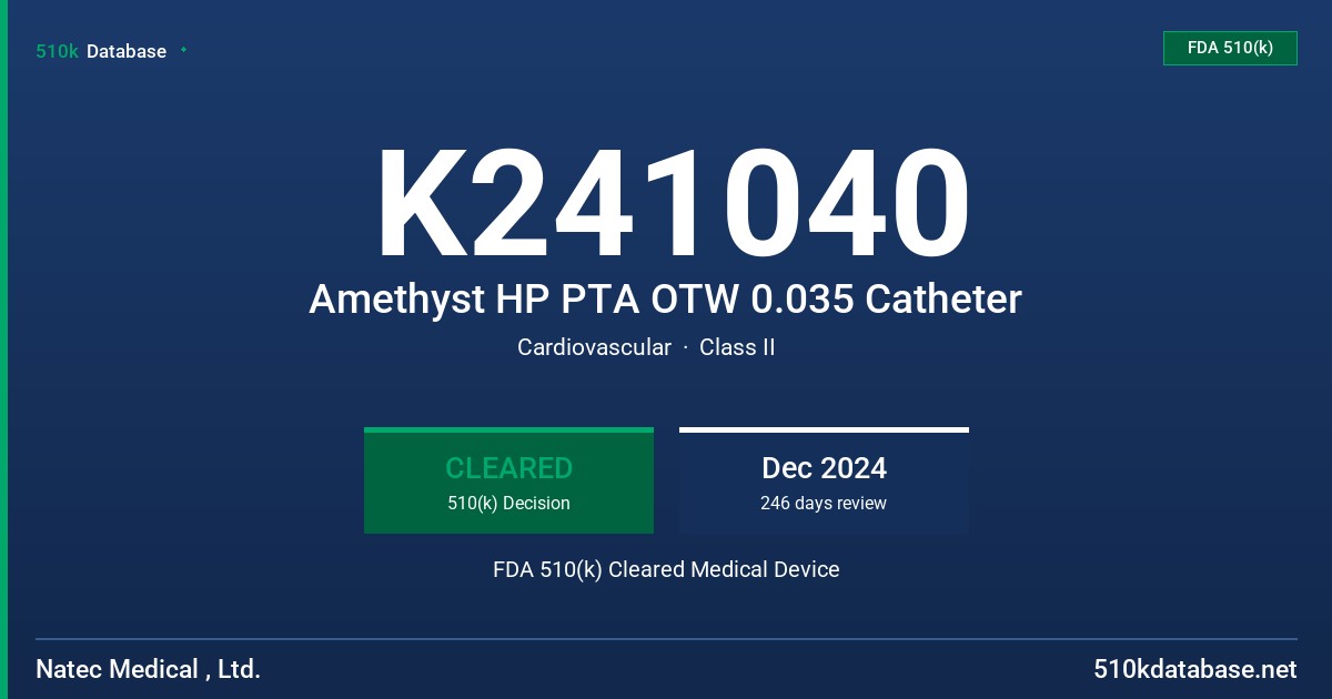 K241040 Amethyst HP PTA OTW 0.035 Catheter FDA 510(k) Cleared Medical Device