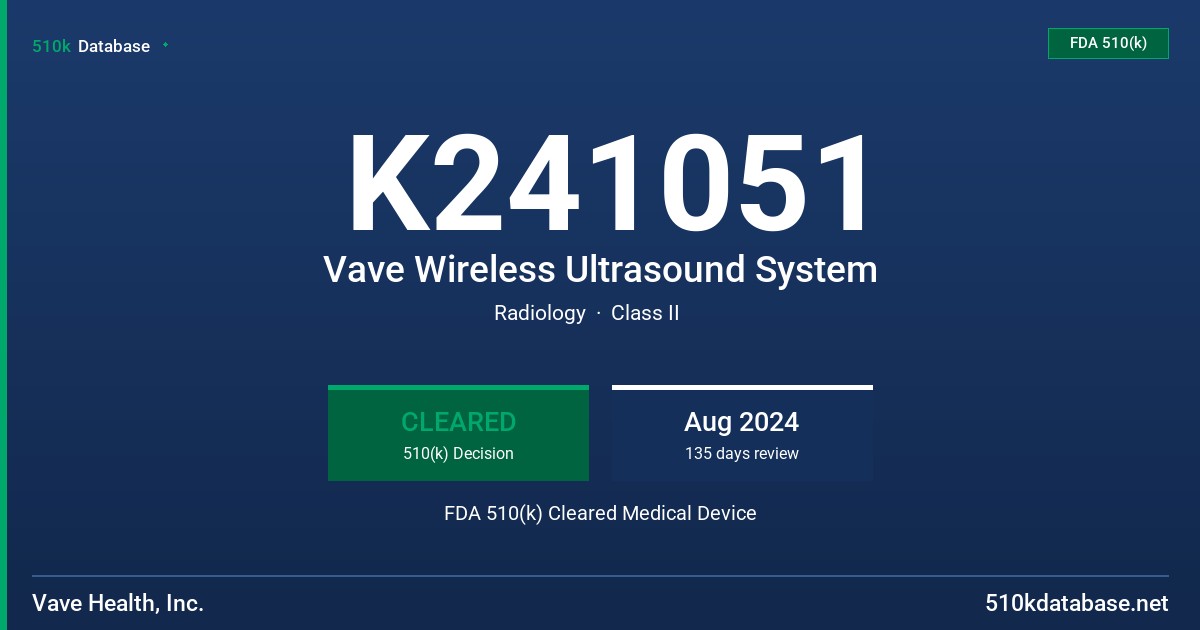 K241051 Vave Wireless Ultrasound System FDA 510(k) Cleared Medical Device