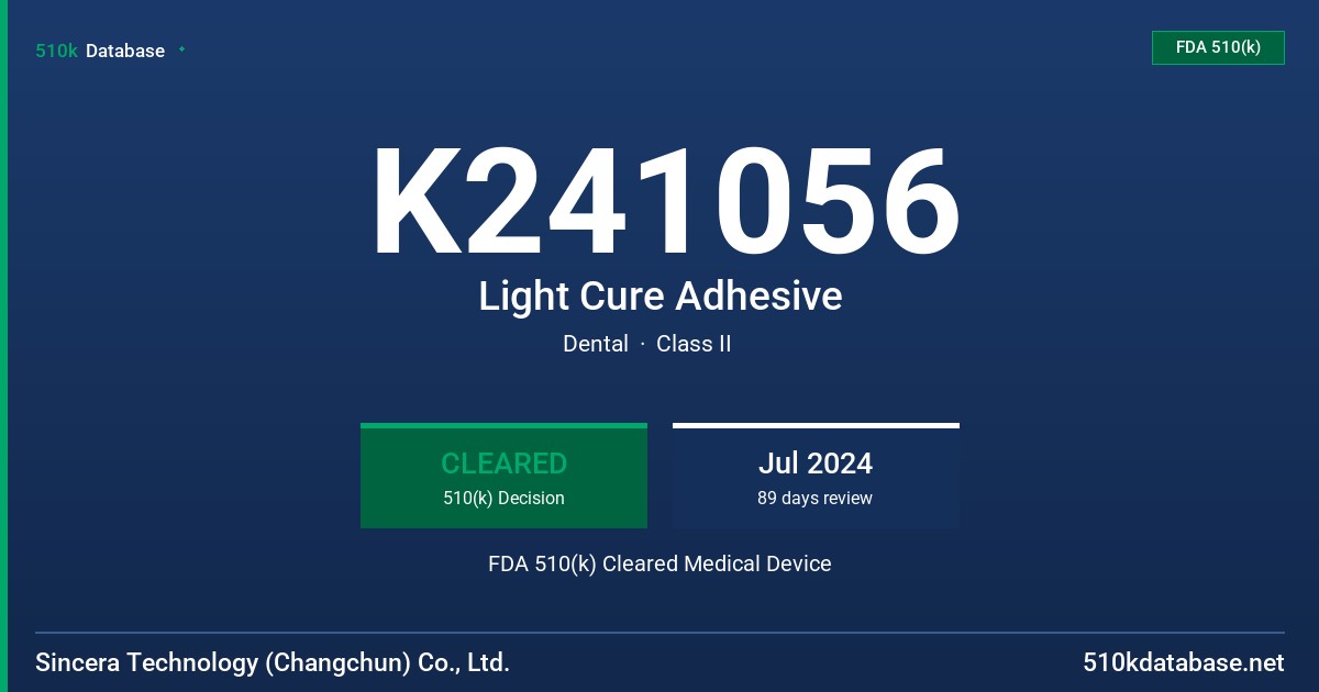 K241056 Light Cure Adhesive FDA 510(k) Cleared Medical Device