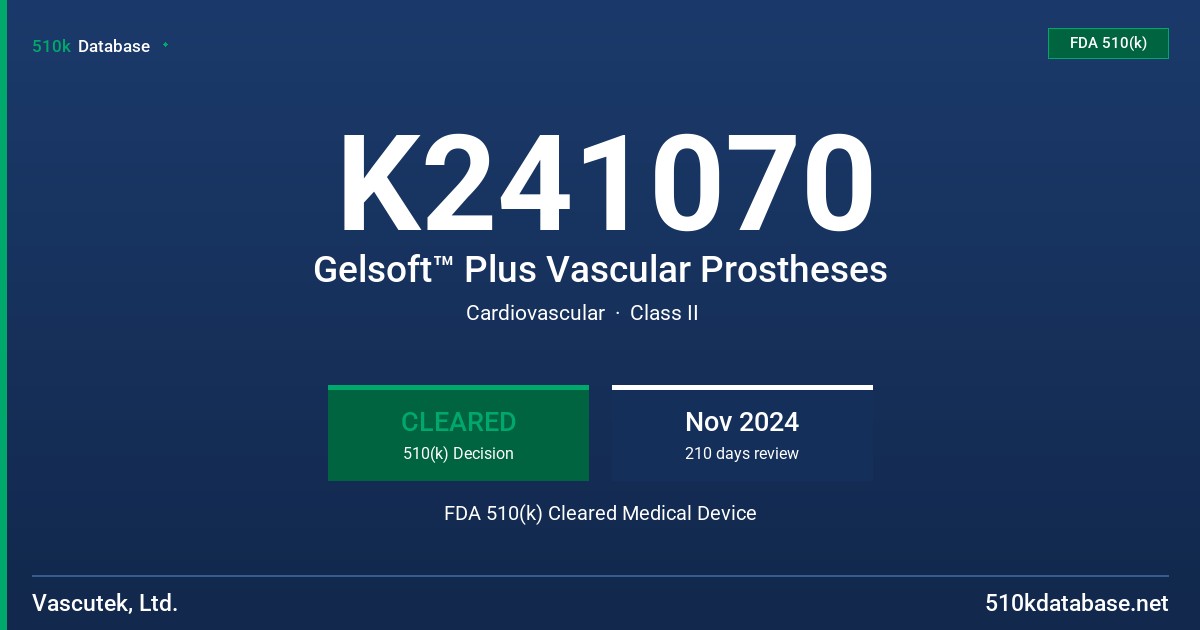 K241070 Gelsoft™ Plus Vascular Prostheses FDA 510(k) Cleared Medical Device