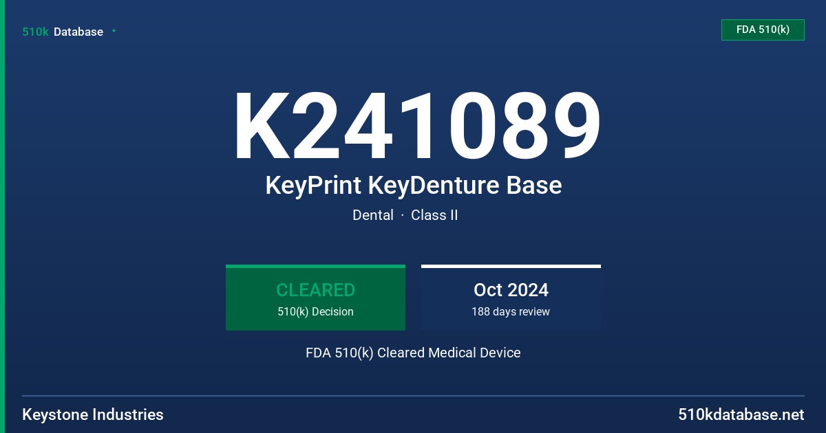 K241089 KeyPrint KeyDenture Base FDA 510(k) Cleared Medical Device