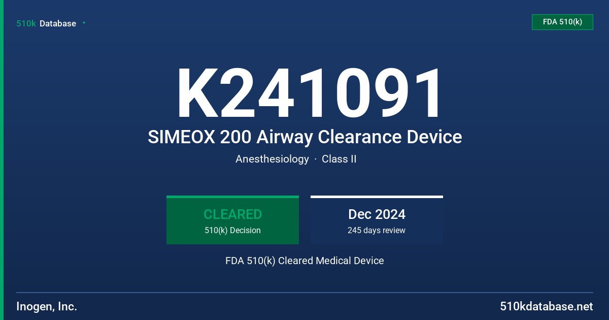 K241091 SIMEOX 200 Airway Clearance Device FDA 510(k) Cleared Medical Device