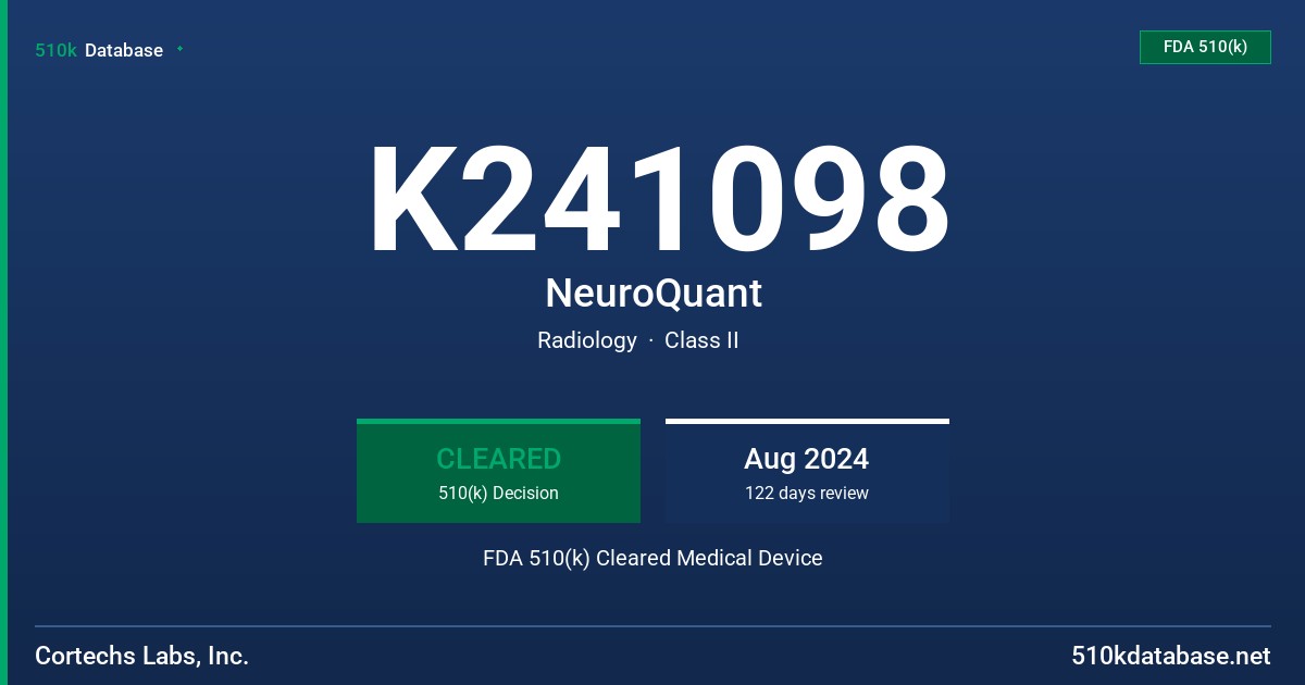 K241098 NeuroQuant FDA 510(k) Cleared Medical Device