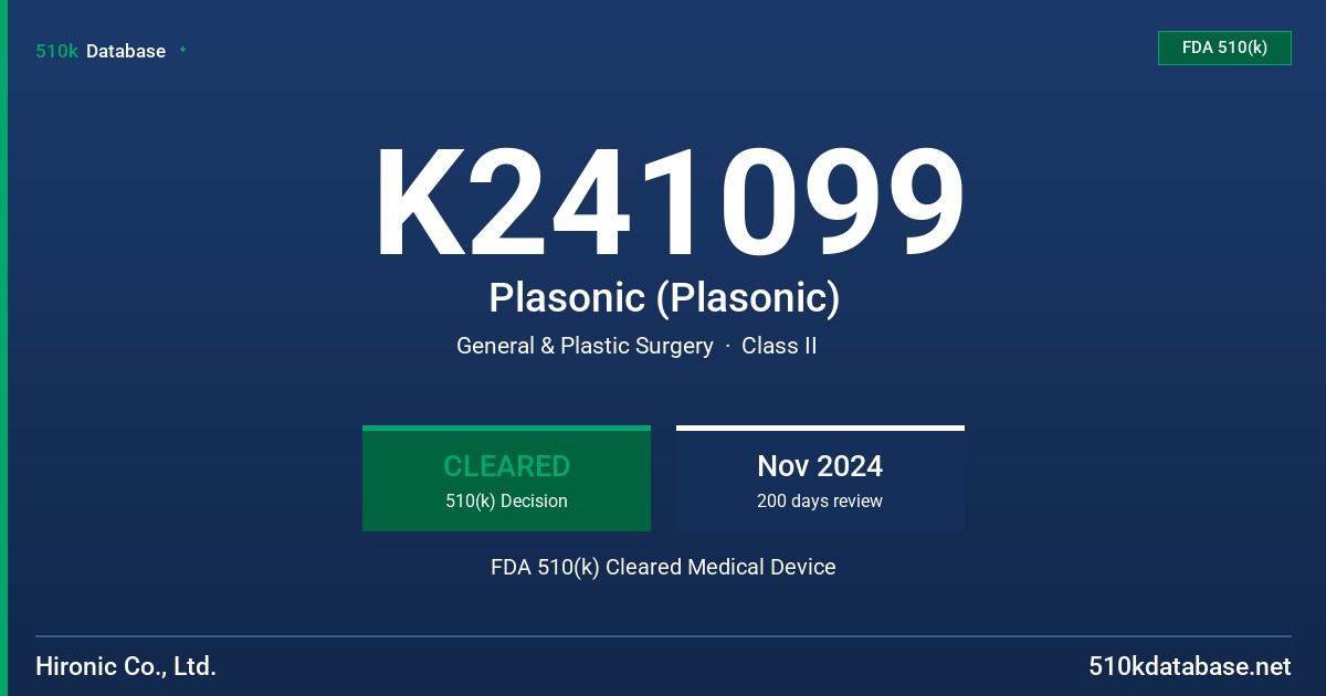 K241099 Plasonic (Plasonic) FDA 510(k) Cleared Medical Device