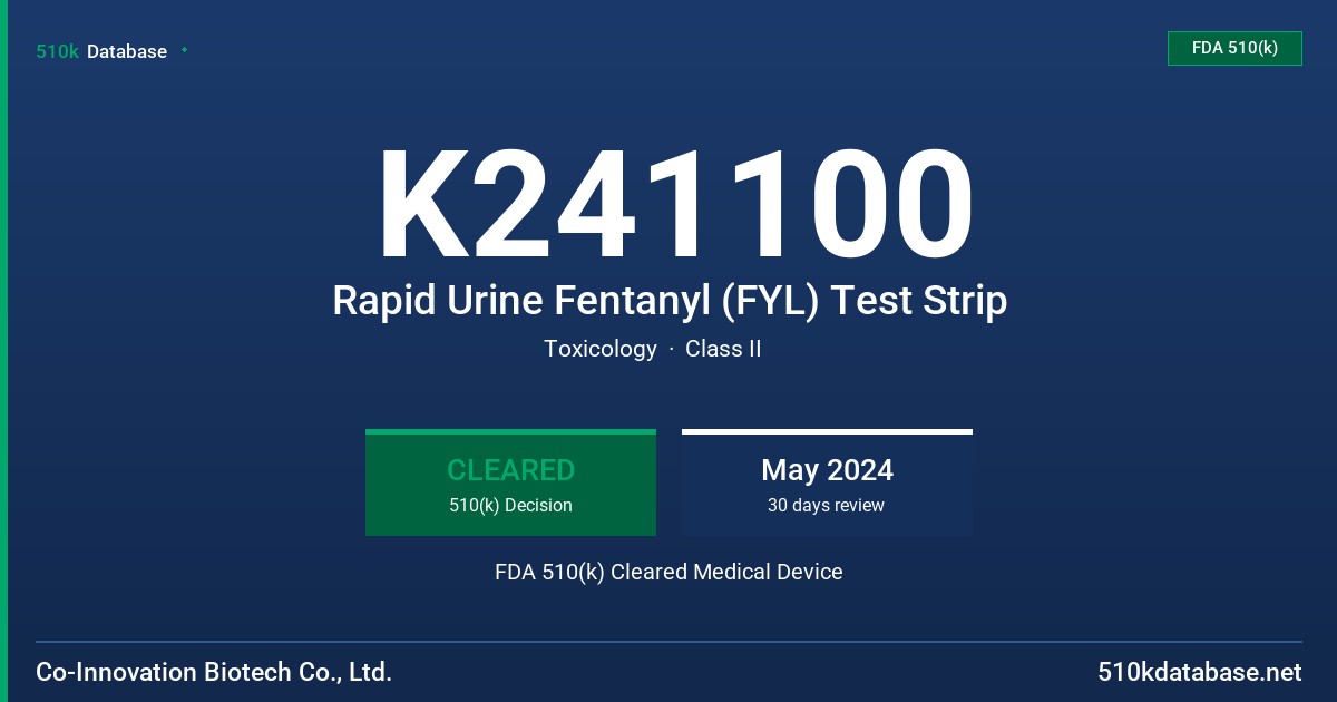 K241100 Rapid Urine Fentanyl (FYL) Test Strip FDA 510(k) Cleared Medical Device