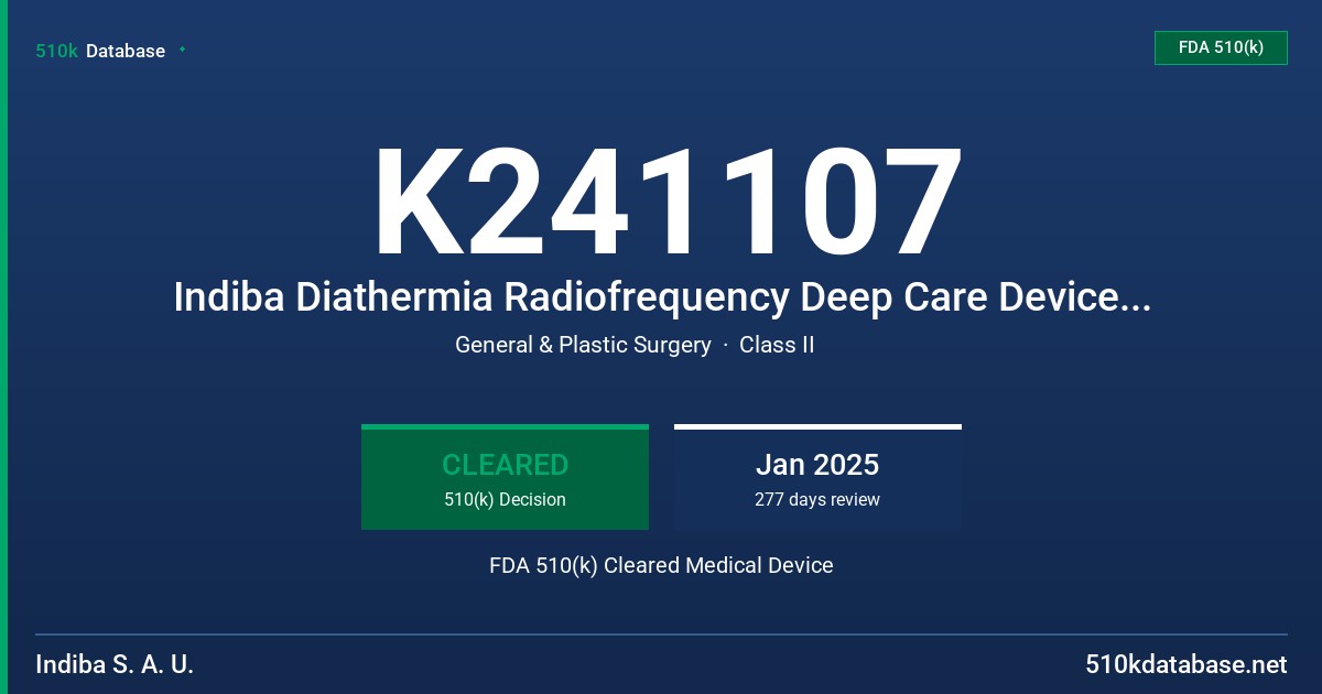 K241107 Indiba Diathermia Radiofrequency Deep Care Device  (Deep care IDC0409/EVONY ) FDA 510(k) Cleared Medical Device