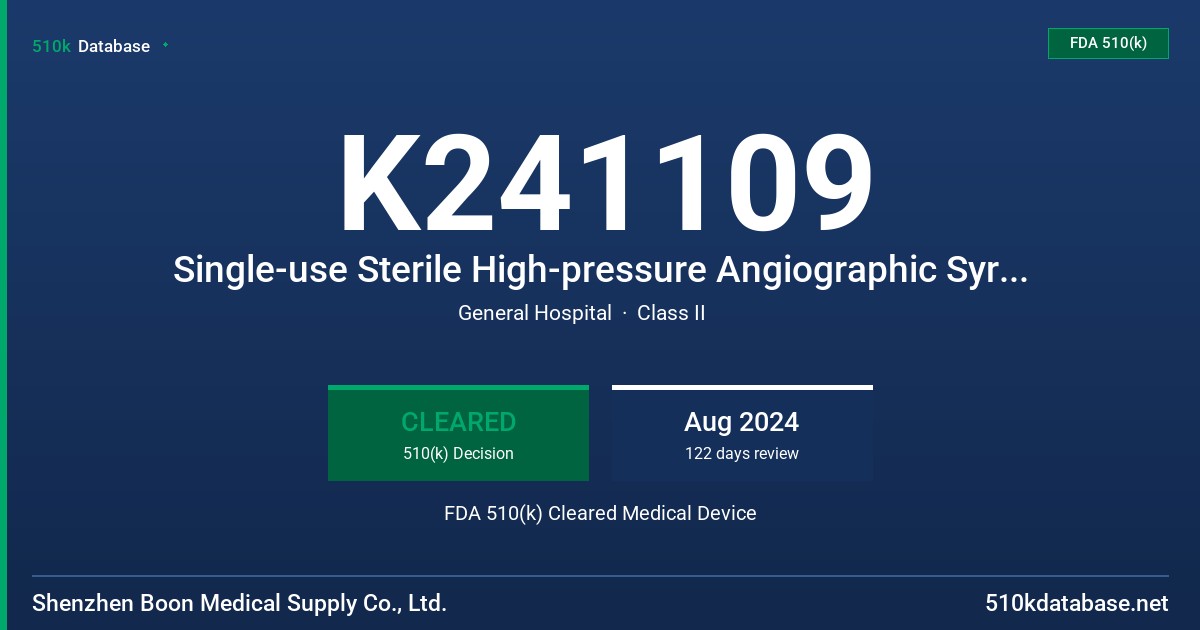 K241109 Single-use Sterile High-pressure Angiographic Syringes and Accessories FDA 510(k) Cleared Medical Device