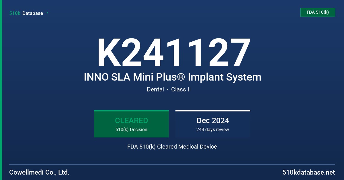 K241127 INNO SLA Mini Plus® Implant System FDA 510(k) Cleared Medical Device