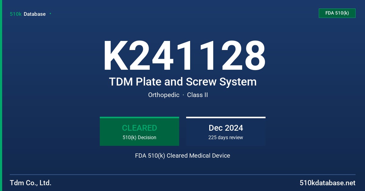 K241128 TDM Plate and Screw System FDA 510(k) Cleared Medical Device