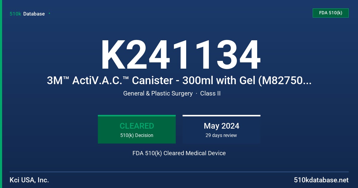 K241134 3M™ ActiV.A.C.™ Canister - 300ml with Gel (M8275058/5, M8275058/10) FDA 510(k) Cleared Medical Device