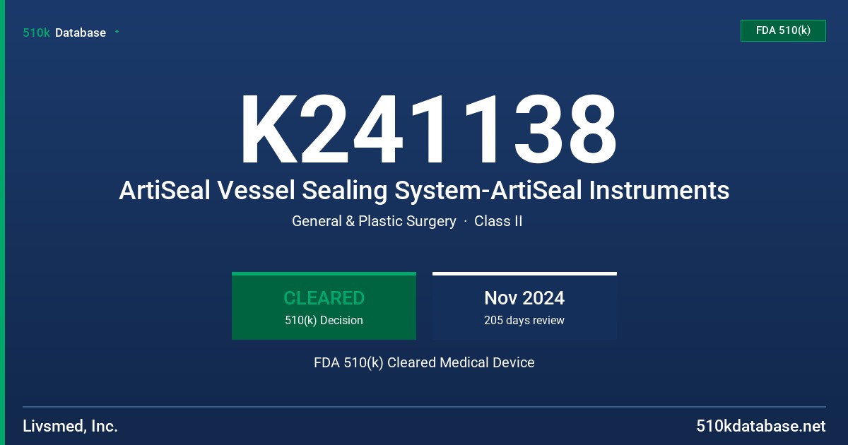 K241138 ArtiSeal Vessel Sealing System-ArtiSeal Instruments FDA 510(k) Cleared Medical Device