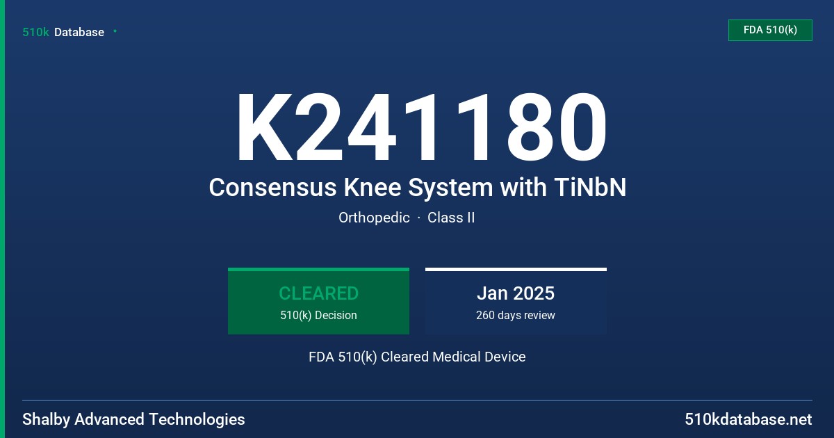 K241180 Consensus Knee System with TiNbN FDA 510(k) Cleared Medical Device