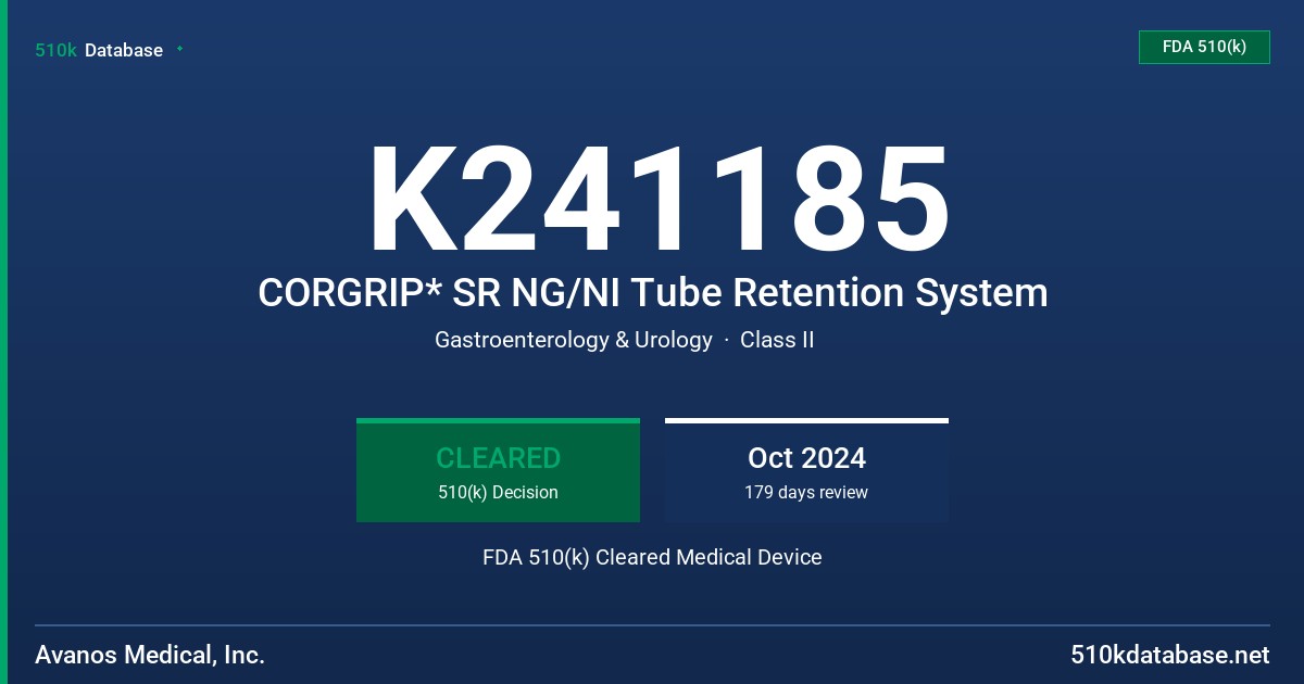 K241185 CORGRIP* SR NG/NI Tube Retention System FDA 510(k) Cleared Medical Device