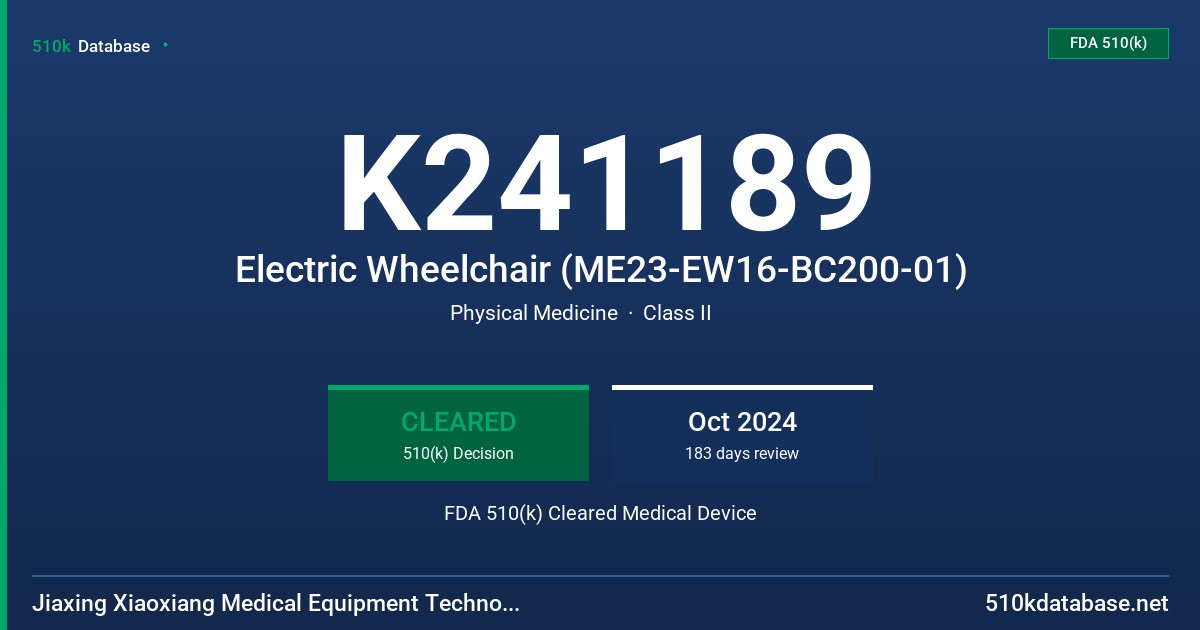 K241189 Electric Wheelchair (ME23-EW16-BC200-01) FDA 510(k) Cleared Medical Device