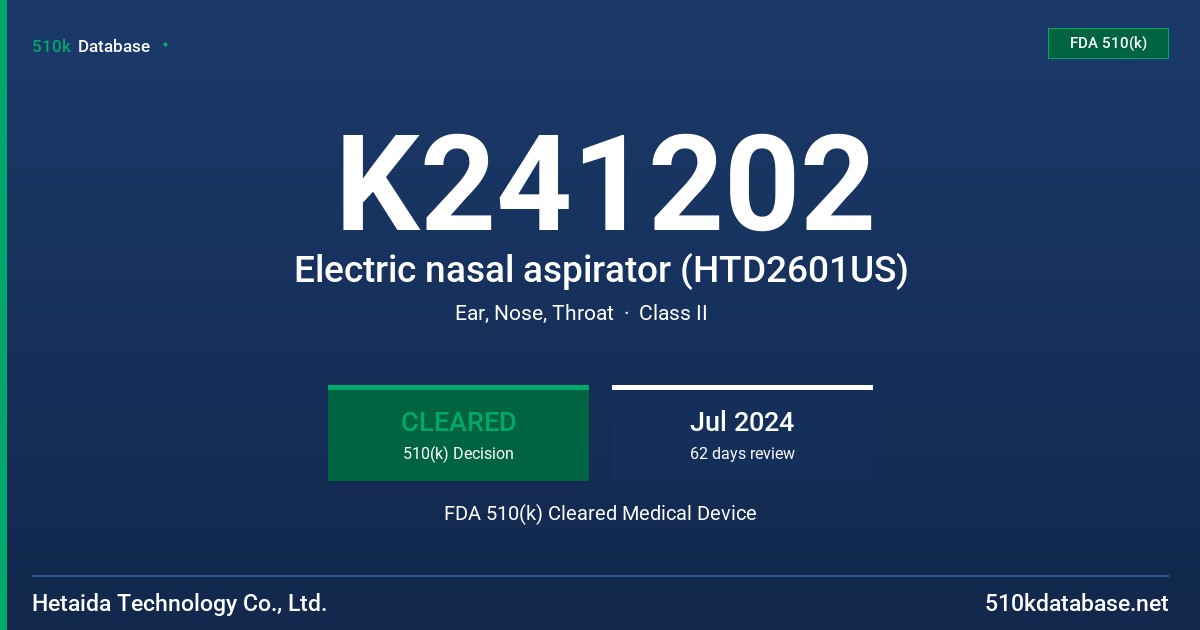 K241202 Electric nasal aspirator (HTD2601US) FDA 510(k) Cleared Medical Device