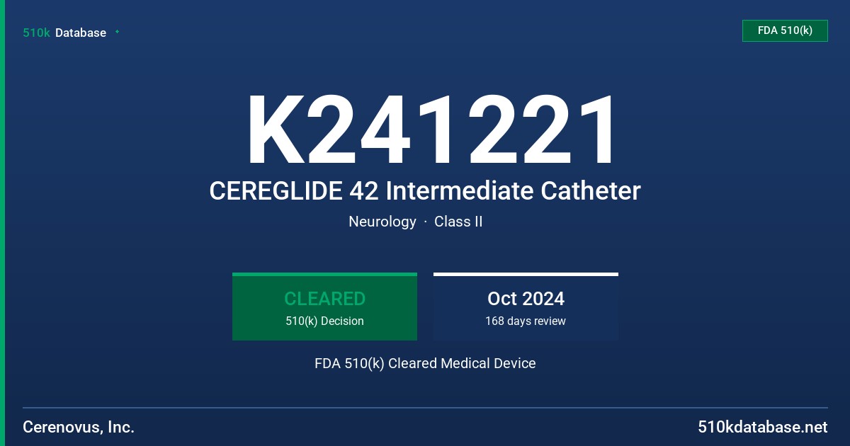 K241221 CEREGLIDE 42 Intermediate Catheter FDA 510(k) Cleared Medical Device
