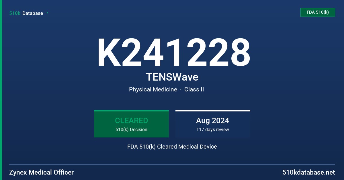 K241228 TENSWave FDA 510(k) Cleared Medical Device