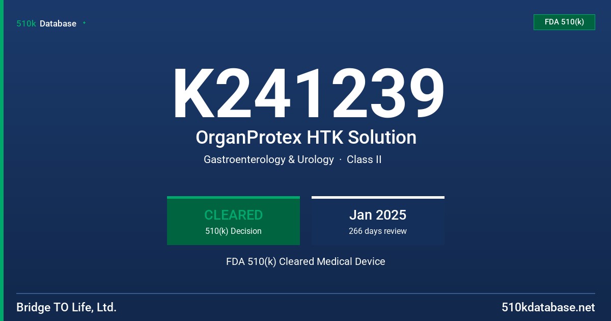 K241239 OrganProtex HTK Solution FDA 510(k) Cleared Medical Device