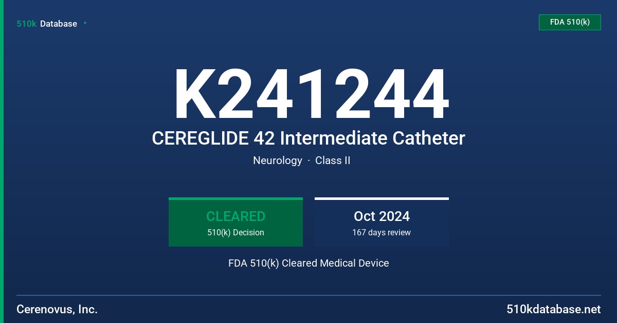 K241244 CEREGLIDE 42 Intermediate Catheter FDA 510(k) Cleared Medical Device