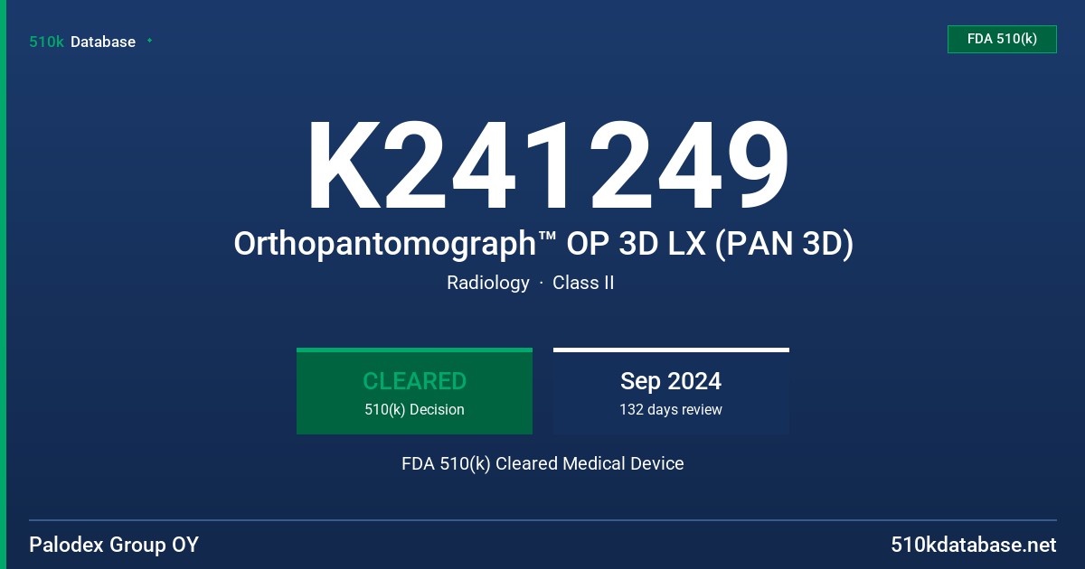 K241249 Orthopantomograph™ OP 3D LX (PAN 3D) FDA 510(k) Cleared Medical Device