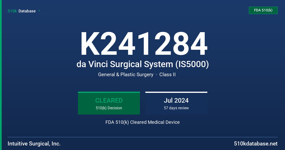 K241284 da Vinci Surgical System (IS5000) FDA 510(k) Cleared Medical Device
