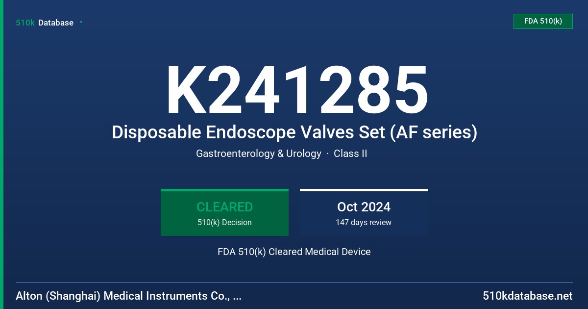 K241285 Disposable Endoscope Valves Set (AF series) FDA 510(k) Cleared Medical Device