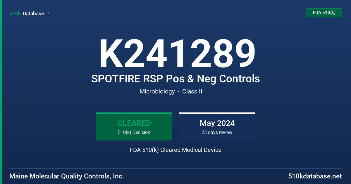 K241289 SPOTFIRE RSP Pos & Neg Controls FDA 510(k) Cleared Medical Device