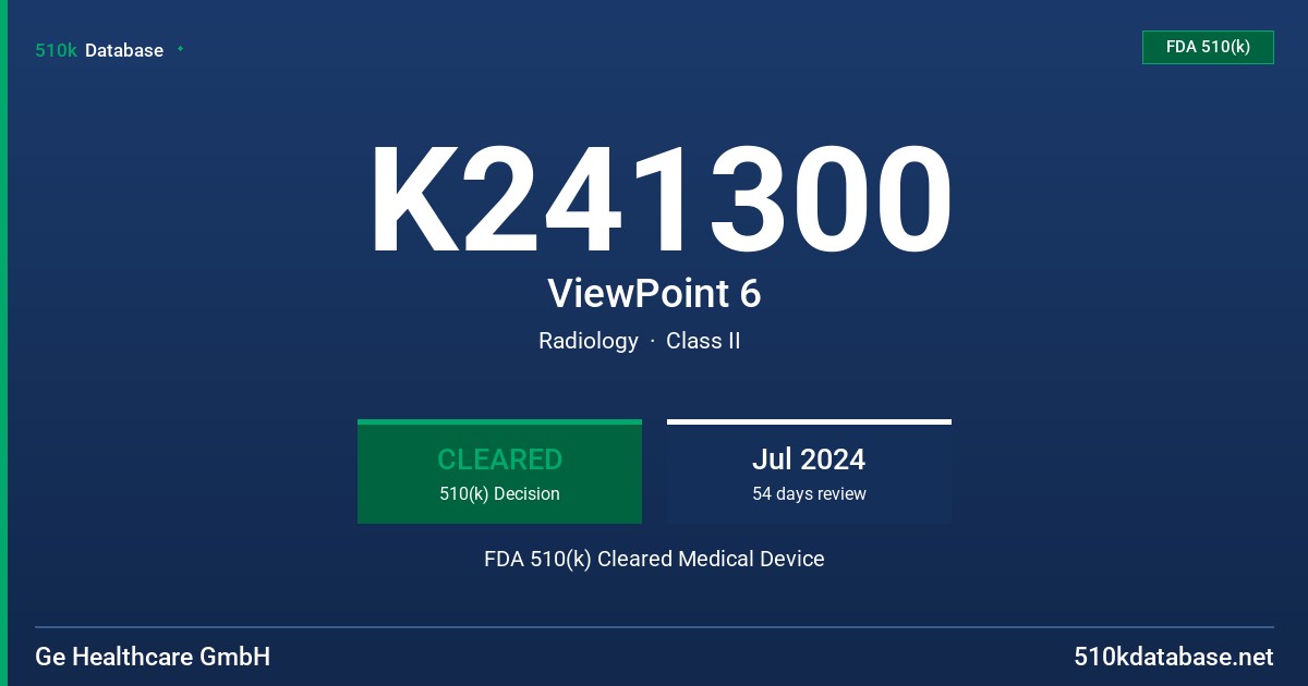 K241300 ViewPoint 6 FDA 510(k) Cleared Medical Device
