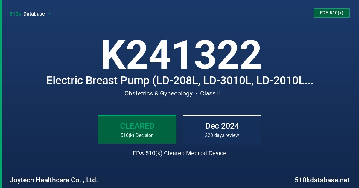 K241322 Electric Breast Pump (LD-208L, LD-3010L, LD-2010L, LD-3010, LD-2010) FDA 510(k) Cleared Medical Device