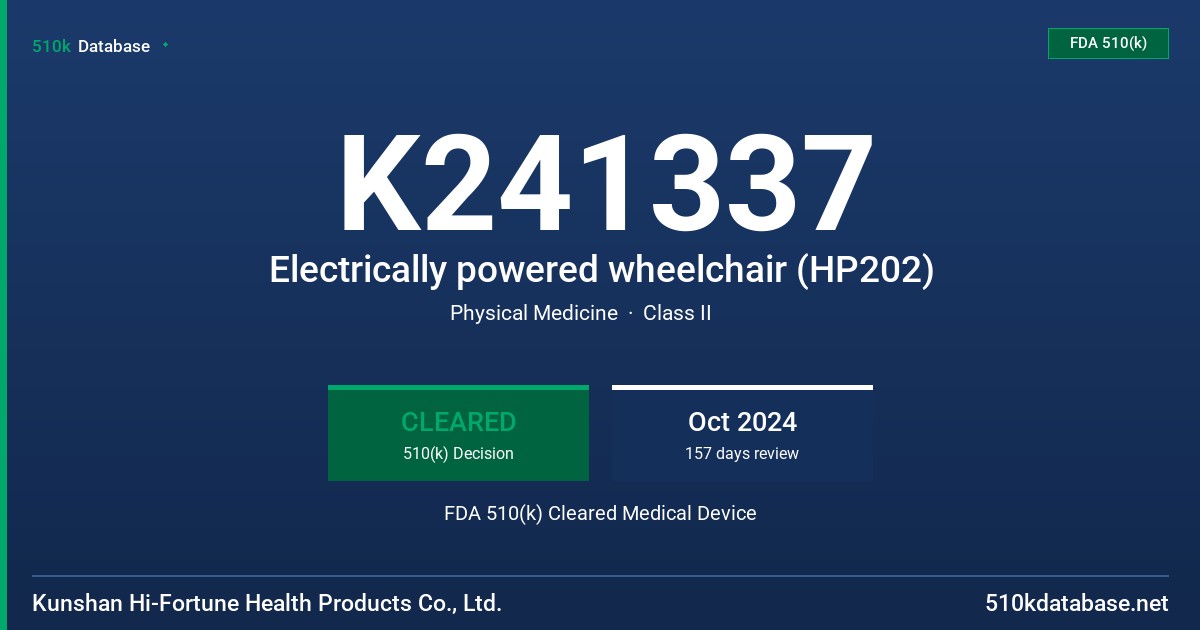 K241337 Electrically powered wheelchair (HP202) FDA 510(k) Cleared Medical Device