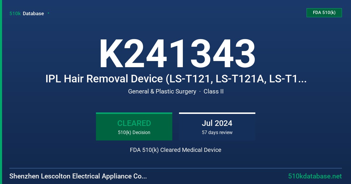 K241343 IPL Hair Removal Device (LS-T121, LS-T121A, LS-T121B, LS-T121C, LS-T130, LS-T130A, LST130B, LS-T133, LS-T135, LS-T136, LS-T137, LS-T134, LS-T138, LS-T139, LS-T140) FDA 510(k) Cleared Medical Device