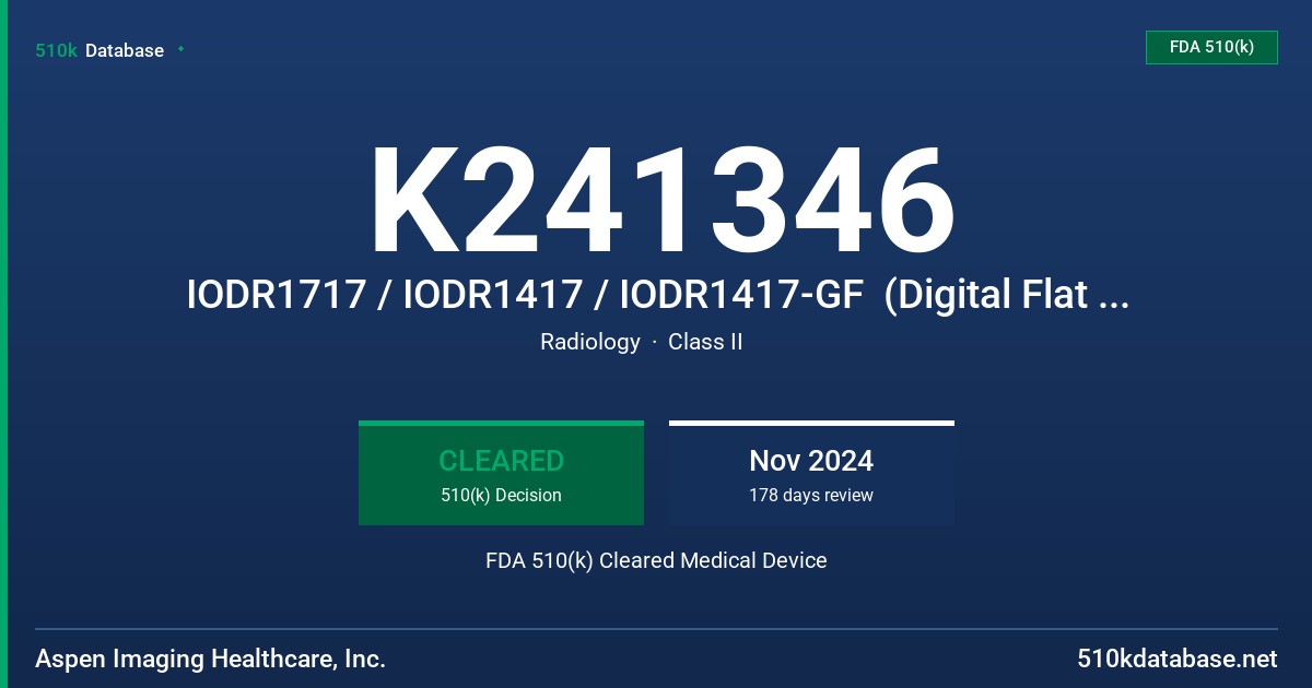K241346 IODR1717 / IODR1417 / IODR1417-GF  (Digital Flat Panel X-ray Detector) FDA 510(k) Cleared Medical Device