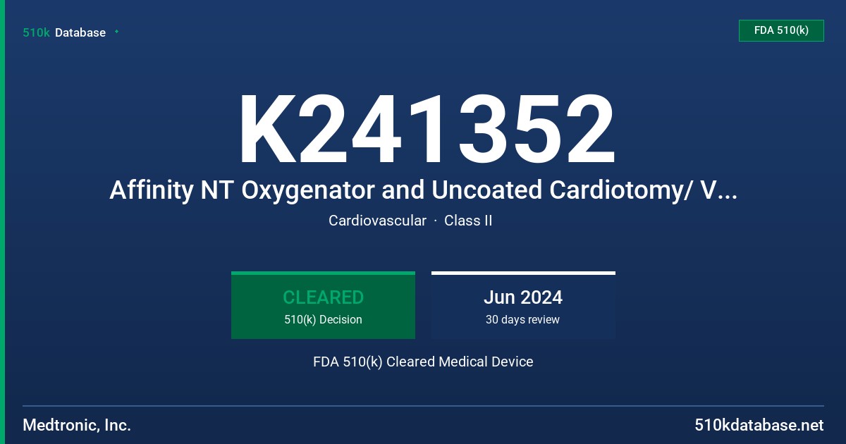 K241352 Affinity NT Oxygenator and Uncoated Cardiotomy/ Venous Reservoir (541) FDA 510(k) Cleared Medical Device