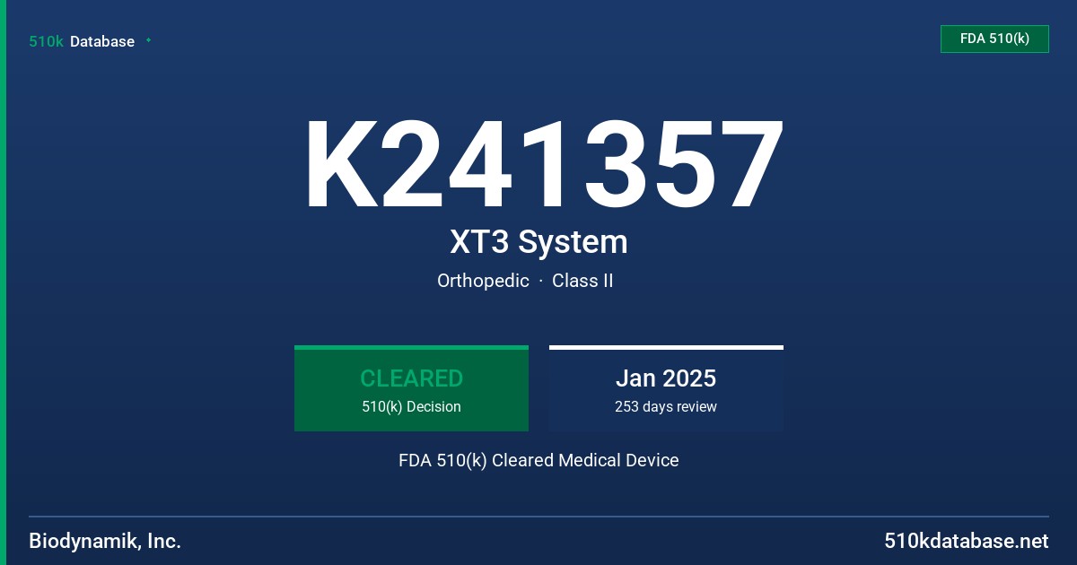 K241357 XT3 System FDA 510(k) Cleared Medical Device