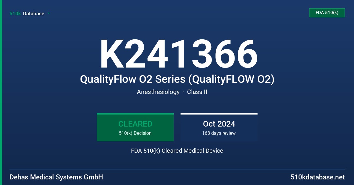 K241366 QualityFlow O2 Series (QualityFLOW O2) FDA 510(k) Cleared Medical Device