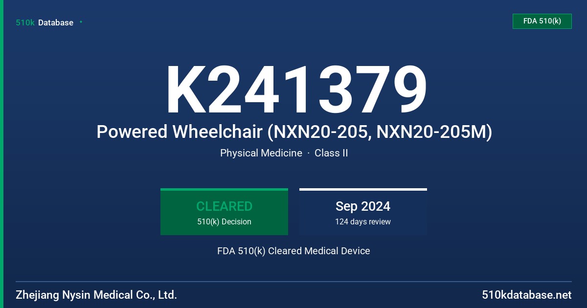 K241379 Powered Wheelchair (NXN20-205, NXN20-205M) FDA 510(k) Cleared Medical Device