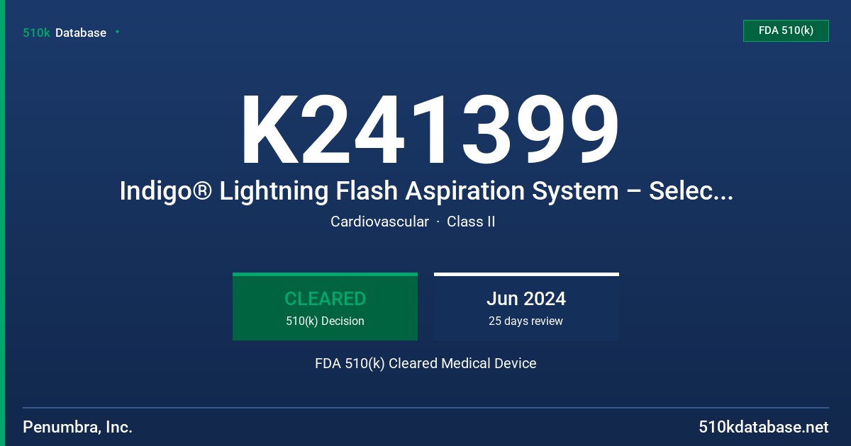 K241399 Indigo® Lightning Flash Aspiration System – Select +™ Catheter FDA 510(k) Cleared Medical Device
