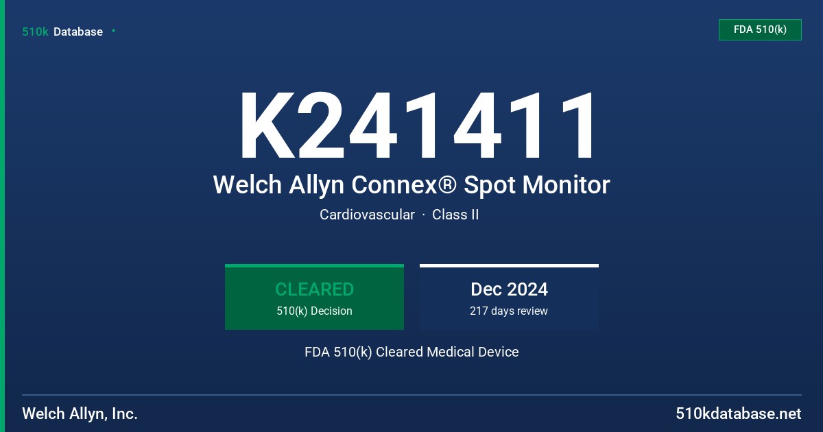 K241411 Welch Allyn Connex® Spot Monitor FDA 510(k) Cleared Medical Device
