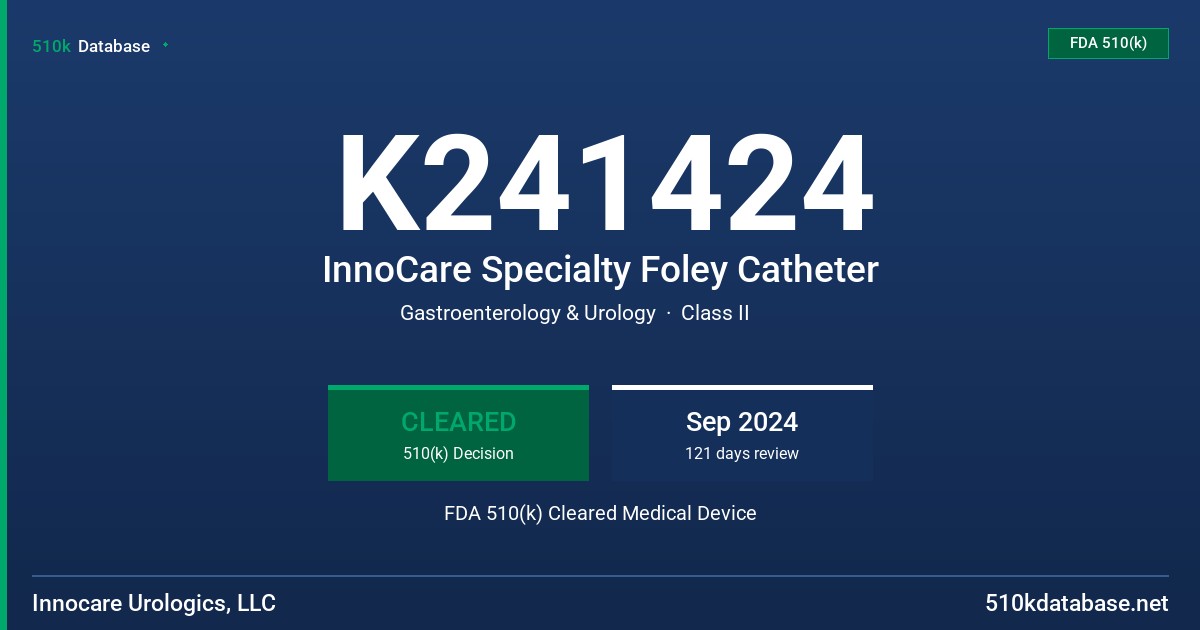 K241424 InnoCare Specialty Foley Catheter FDA 510(k) Cleared Medical Device