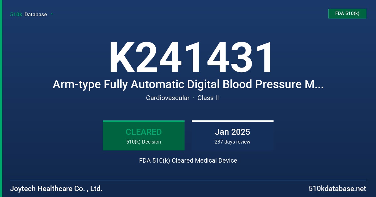K241431 Arm-type Fully Automatic Digital Blood Pressure Monitor (DBP-62D0L, DBP-62D0B, DBP-61D0, DBP-61D0L, DBP-6293L, DBP-6293B, DBP-6193) FDA 510(k) Cleared Medical Device