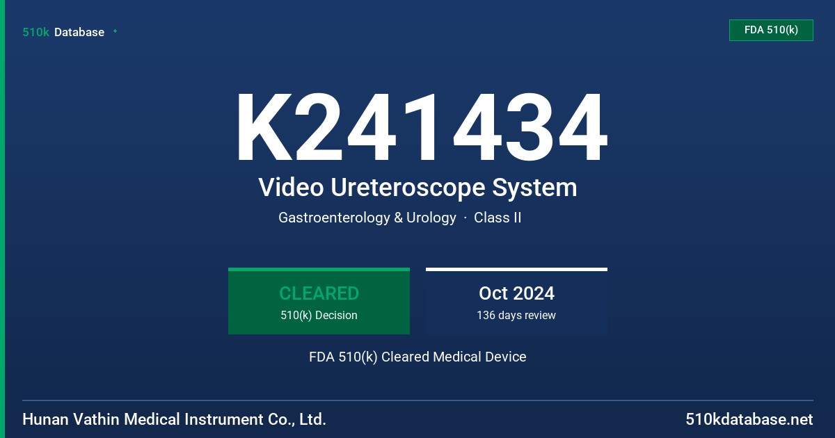 K241434 Video Ureteroscope System FDA 510(k) Cleared Medical Device