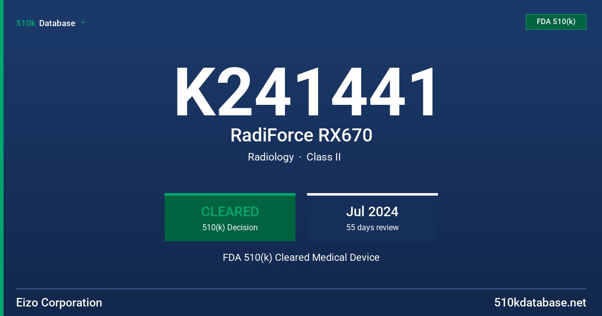 K241441 RadiForce RX670 FDA 510(k) Cleared Medical Device