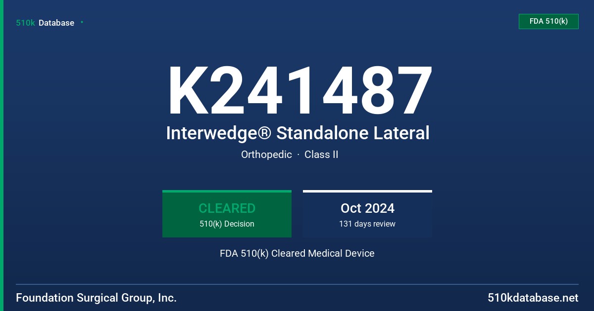 K241487 Interwedge® Standalone Lateral FDA 510(k) Cleared Medical Device