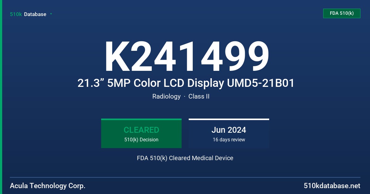 K241499 21.3” 5MP Color LCD Display UMD5-21B01 FDA 510(k) Cleared Medical Device