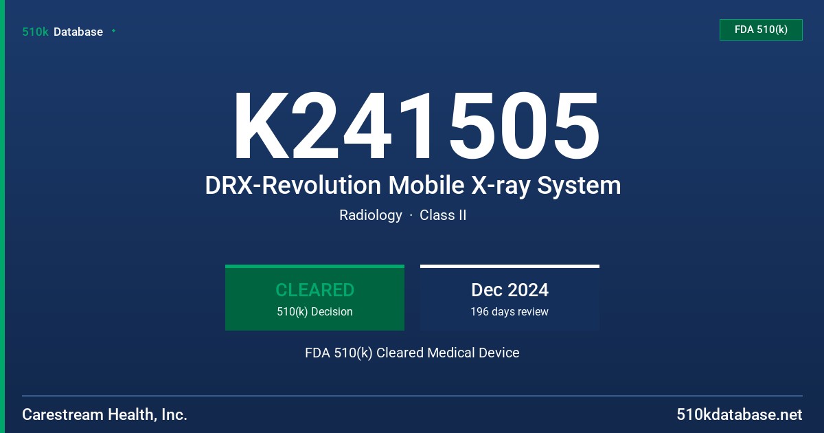 K241505 DRX-Revolution Mobile X-ray System FDA 510(k) Cleared Medical Device